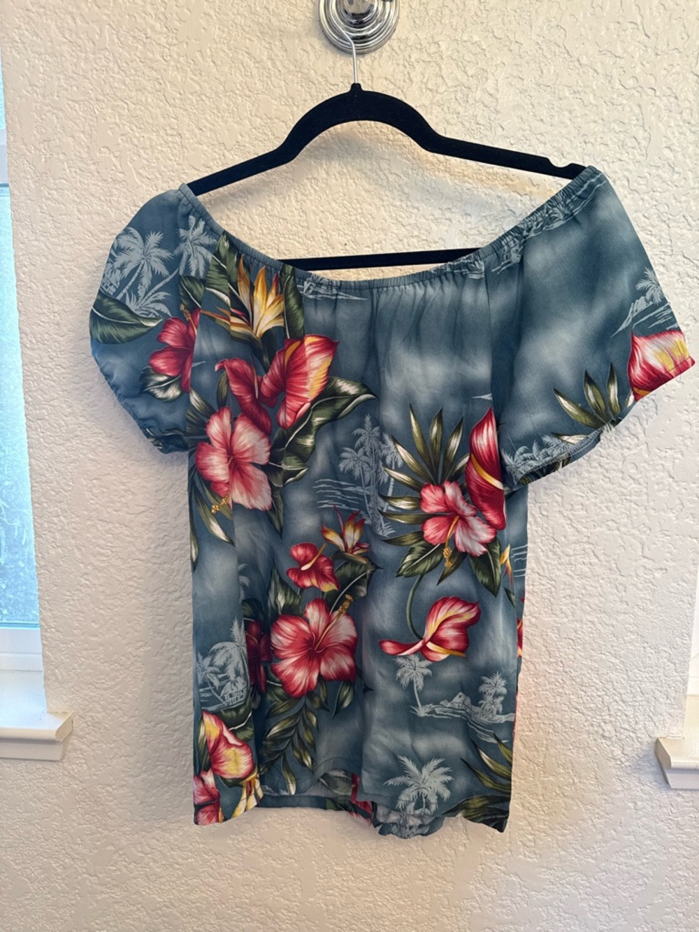 Hilo Hattie Hawaiian Tropical Blue Shoulder Blouse Vintage & Authentic Size XS - Picture 14 of 16